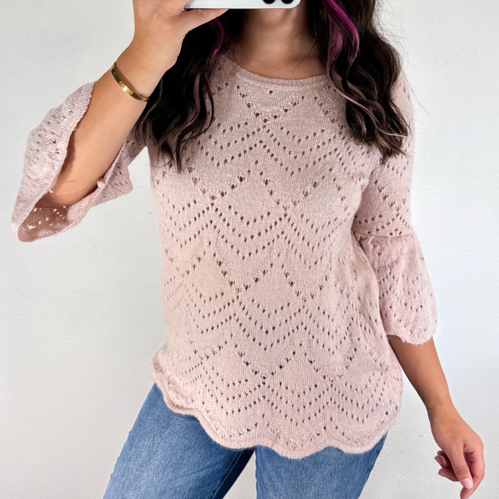 Lauren Conrad light pink ruffle sleeve knit sweater